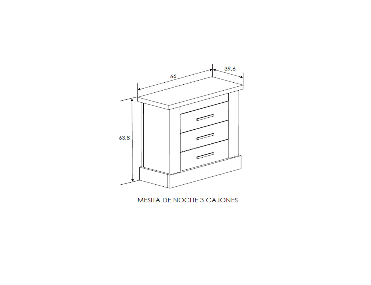 Mesita de noche 3 cajones chellen
