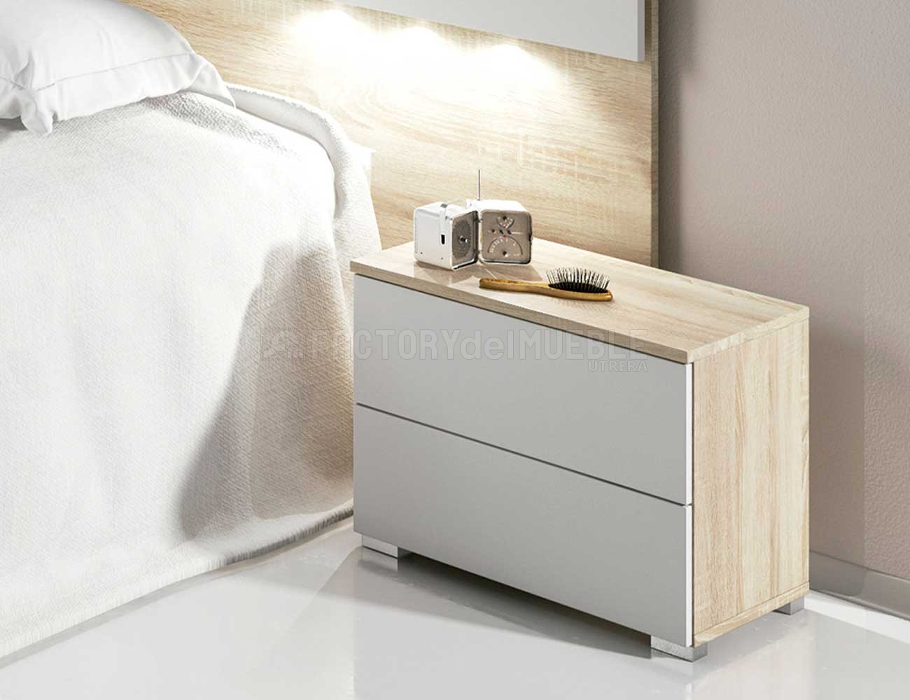 Mesita de noche 2 cajones en cambrian con blanco (27760) | Factory del Mueble Utrera