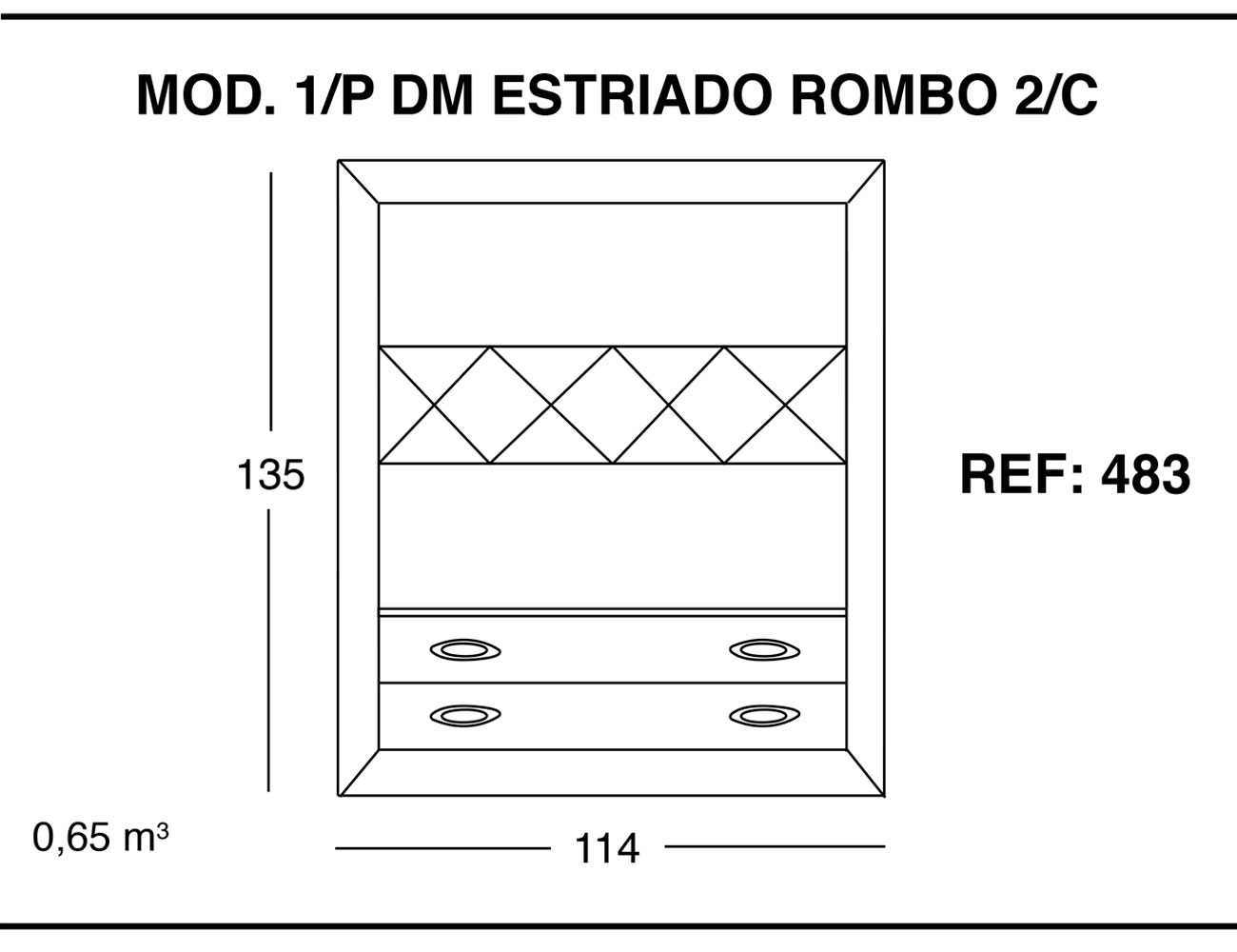 Modulo 1 puerta dm estriado rombo 2 cajones