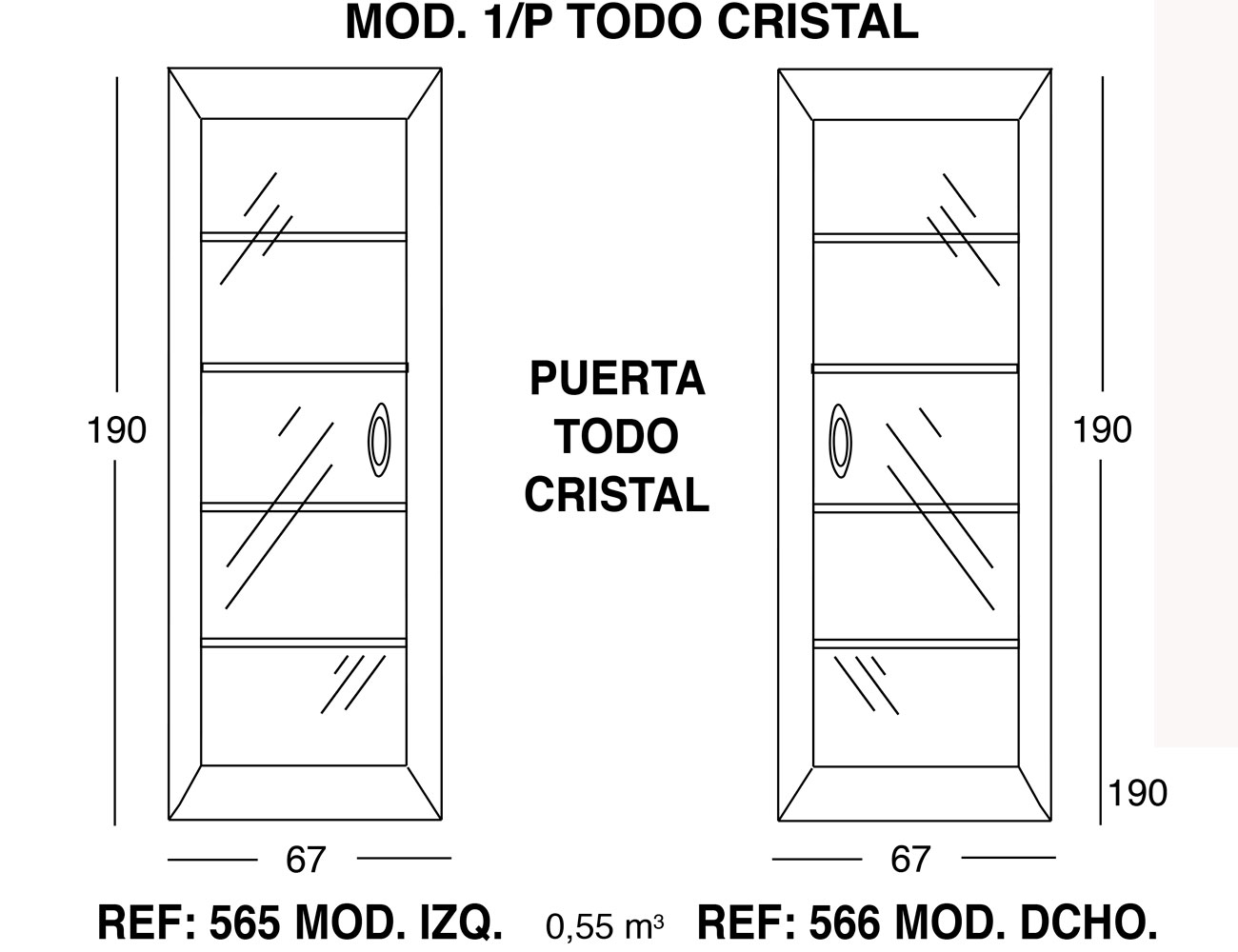 Modulo 1 puerta todo cristal 190 67