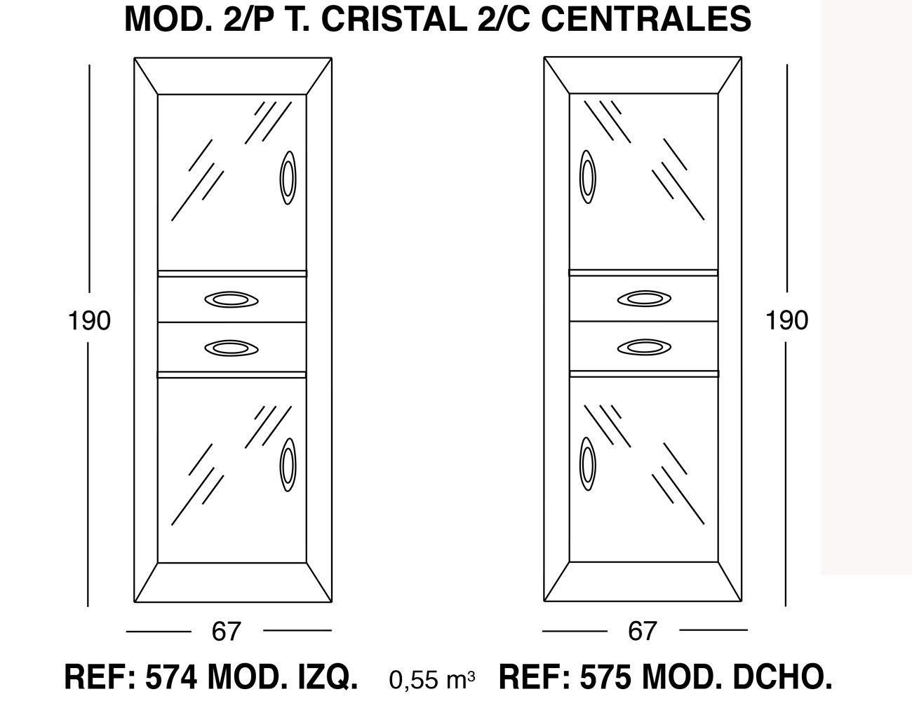 Modulo 2 puertas cristal 2 cajones centrales