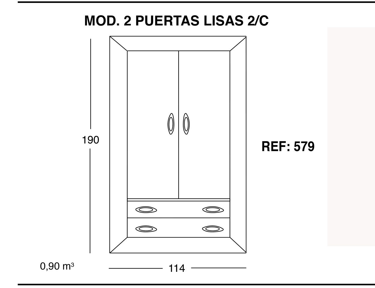 Modulo 2 puertas lisas 2 cajones 190 114