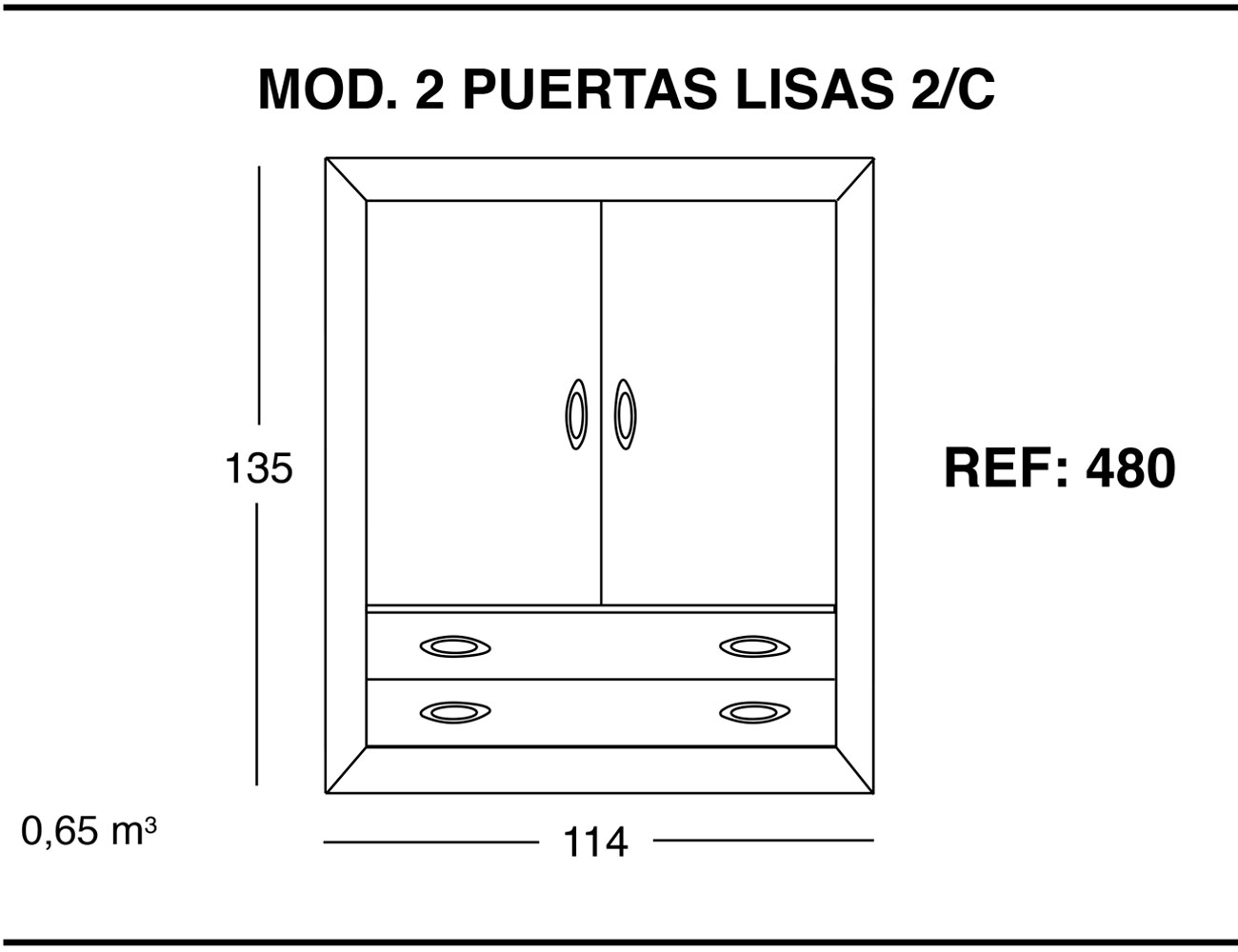 Modulo 2 puertas lisas 2 cajones