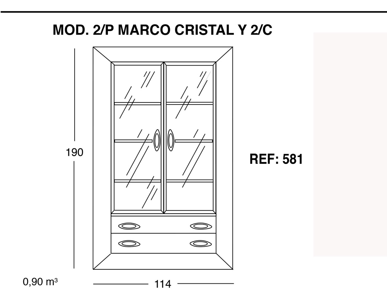 Modulo 2 puertas marco cristal 2 cajones 190 114