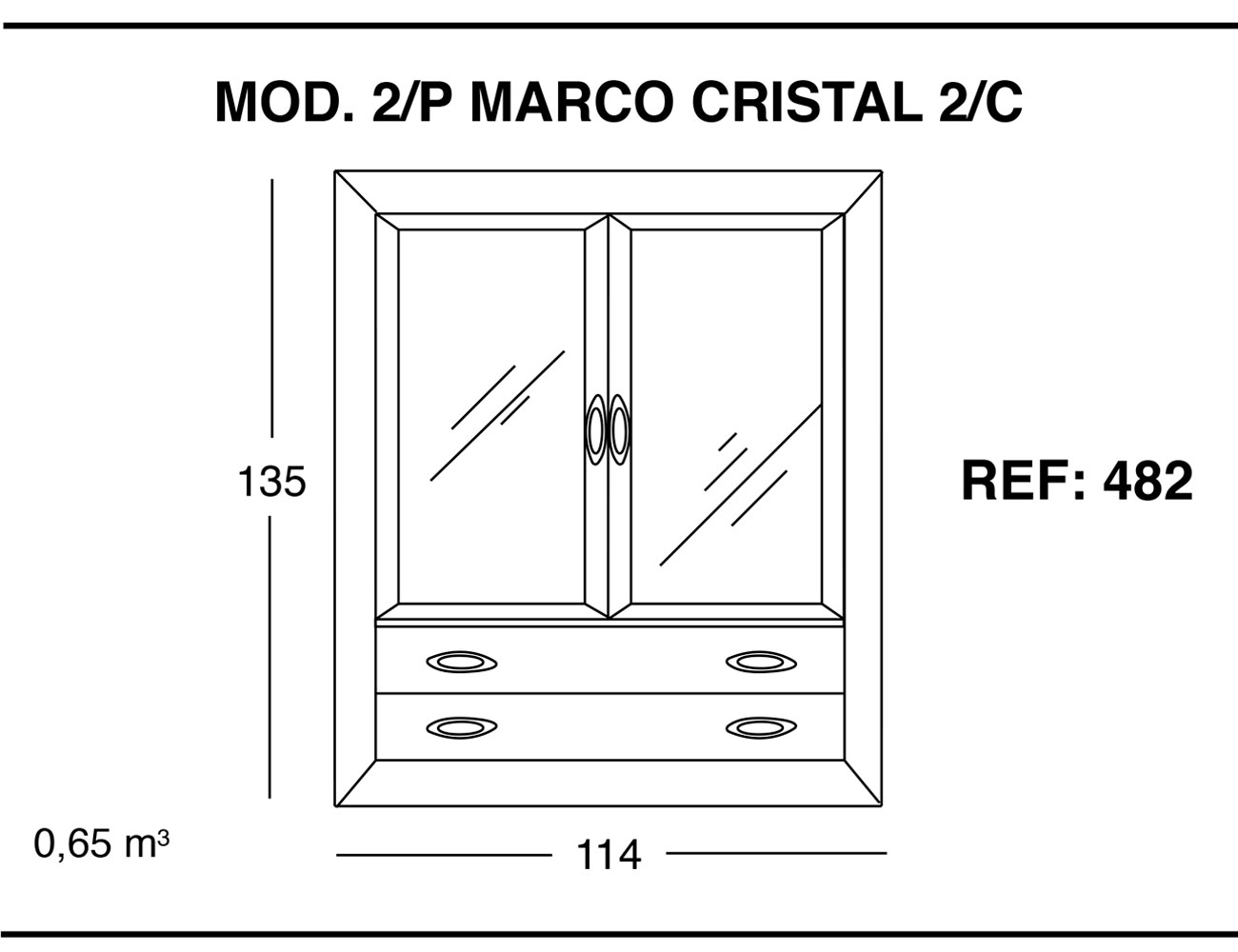 Modulo 2 puertas marco cristal 2 cajones1