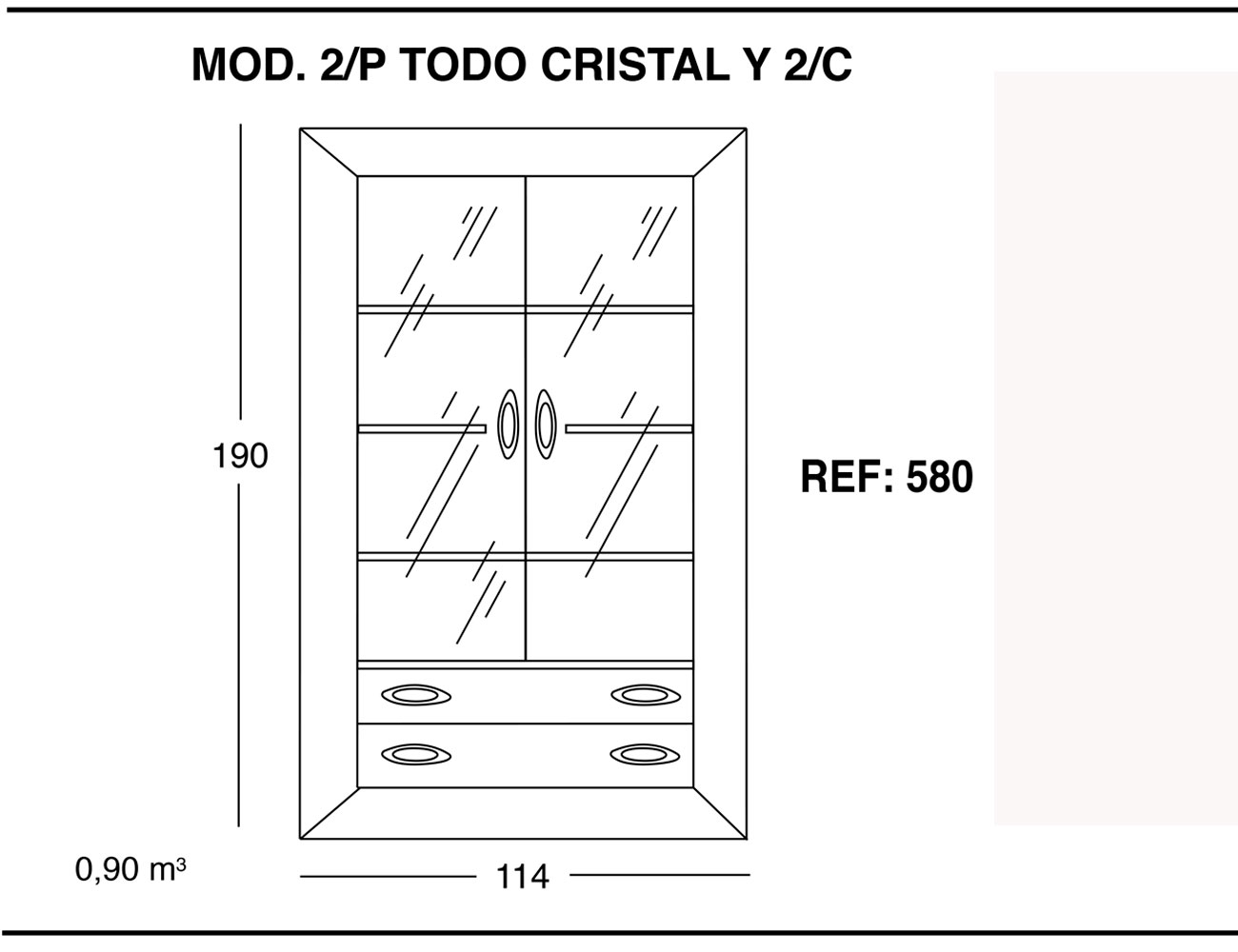 Modulo 2 puertas todo cristal 2 cajones 190 114