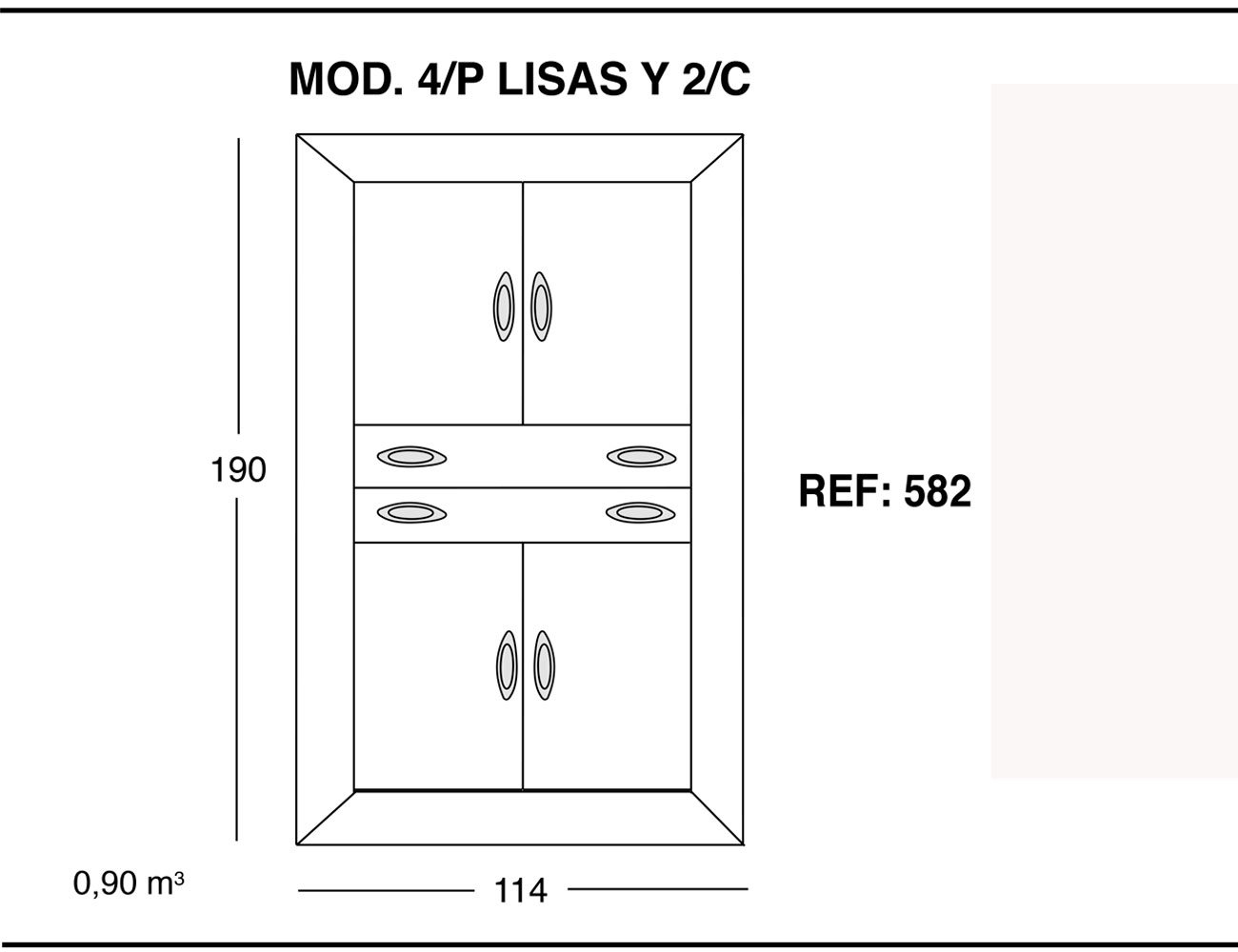 Modulo 4 puertas lisas 2 cajones 190 114