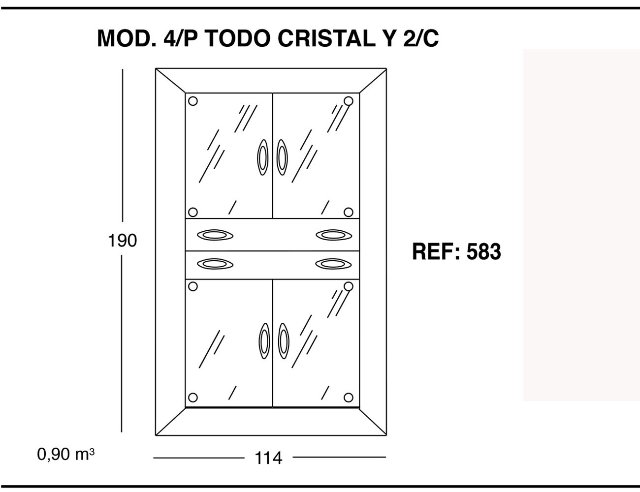 Modulo 4 puertas todo cristal 2 cajones 190 1141