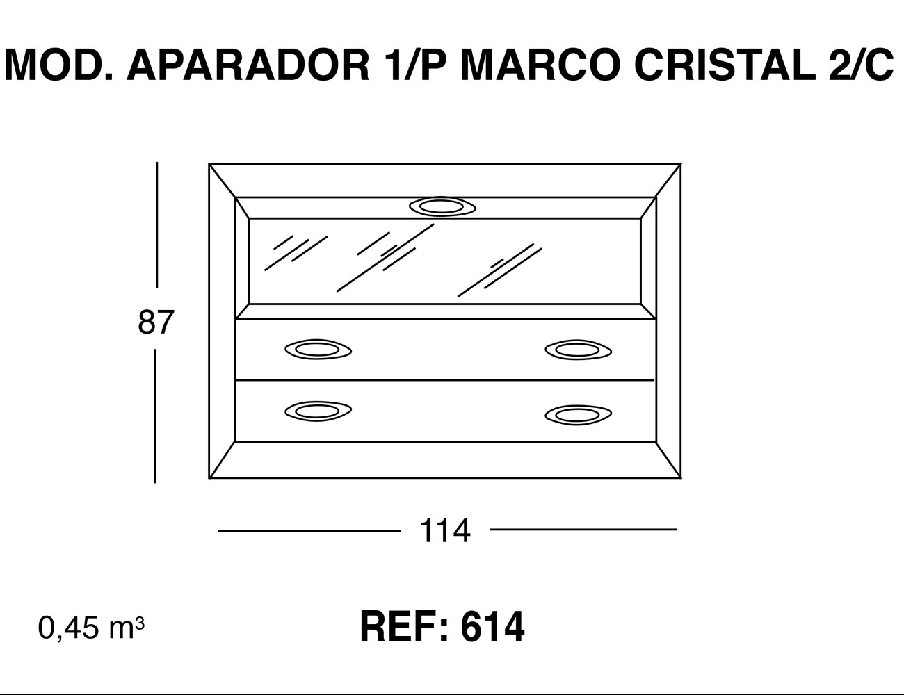 Modulo aparador 1p marco cristal 2 cajones 87 114