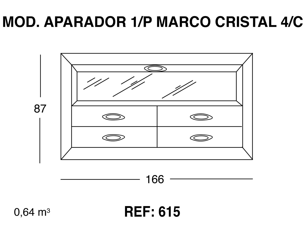 Modulo aparador 1p marco cristal 4 cajones 87 166