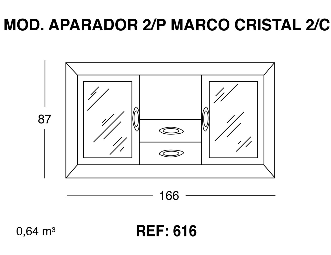 Modulo aparador 2p marco cristal 2 cajones