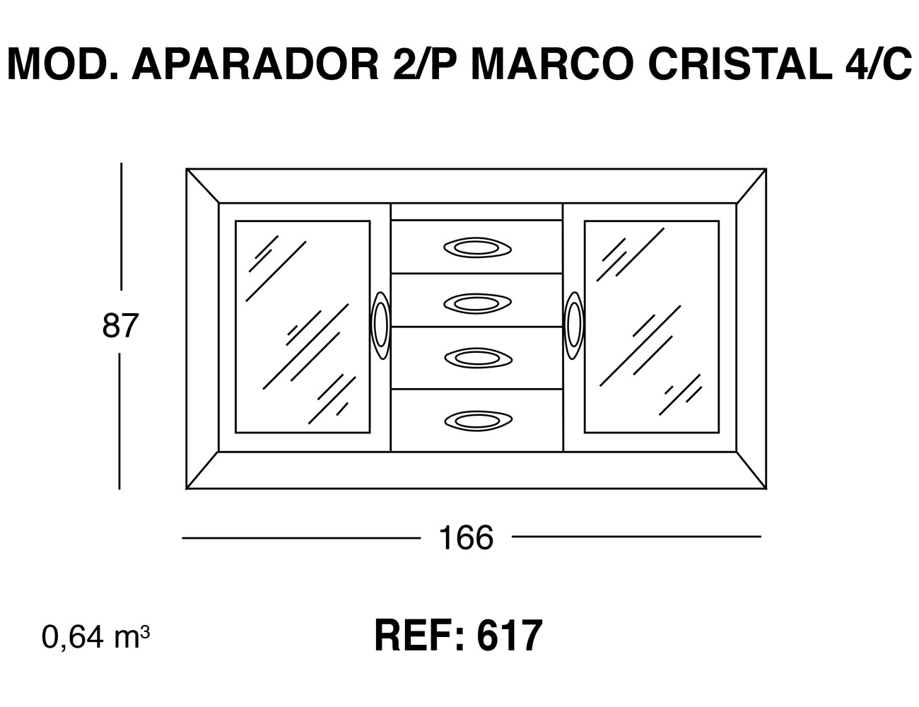 Modulo aparador 2p marco cristal 4 cajones