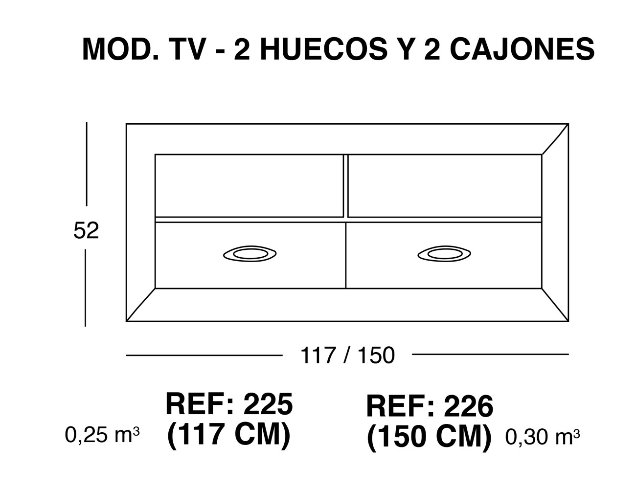 Modulo tv 2 huecos 2 cajones