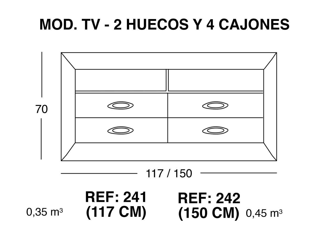 Modulo tv 2 huecos 4 cajones