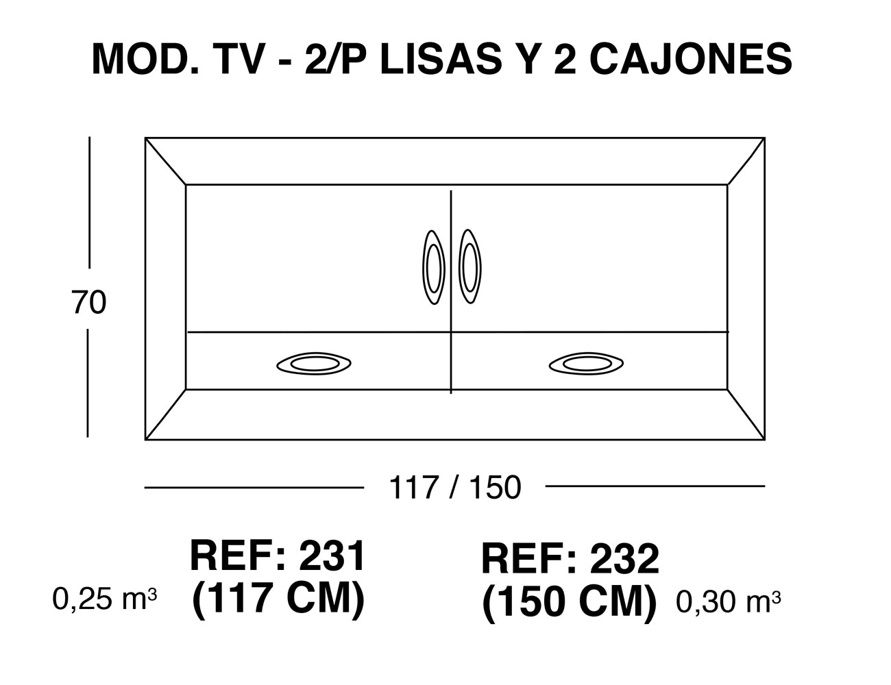 Modulo tv 2p lisas 2 cajones