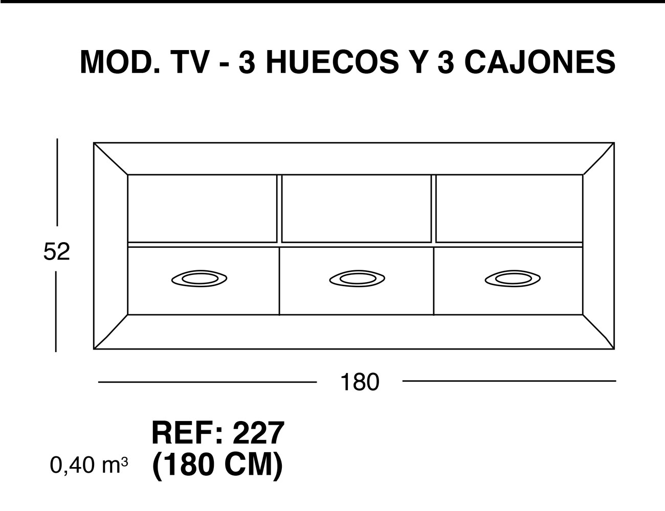 Modulo tv 3 huecos 3 cajones