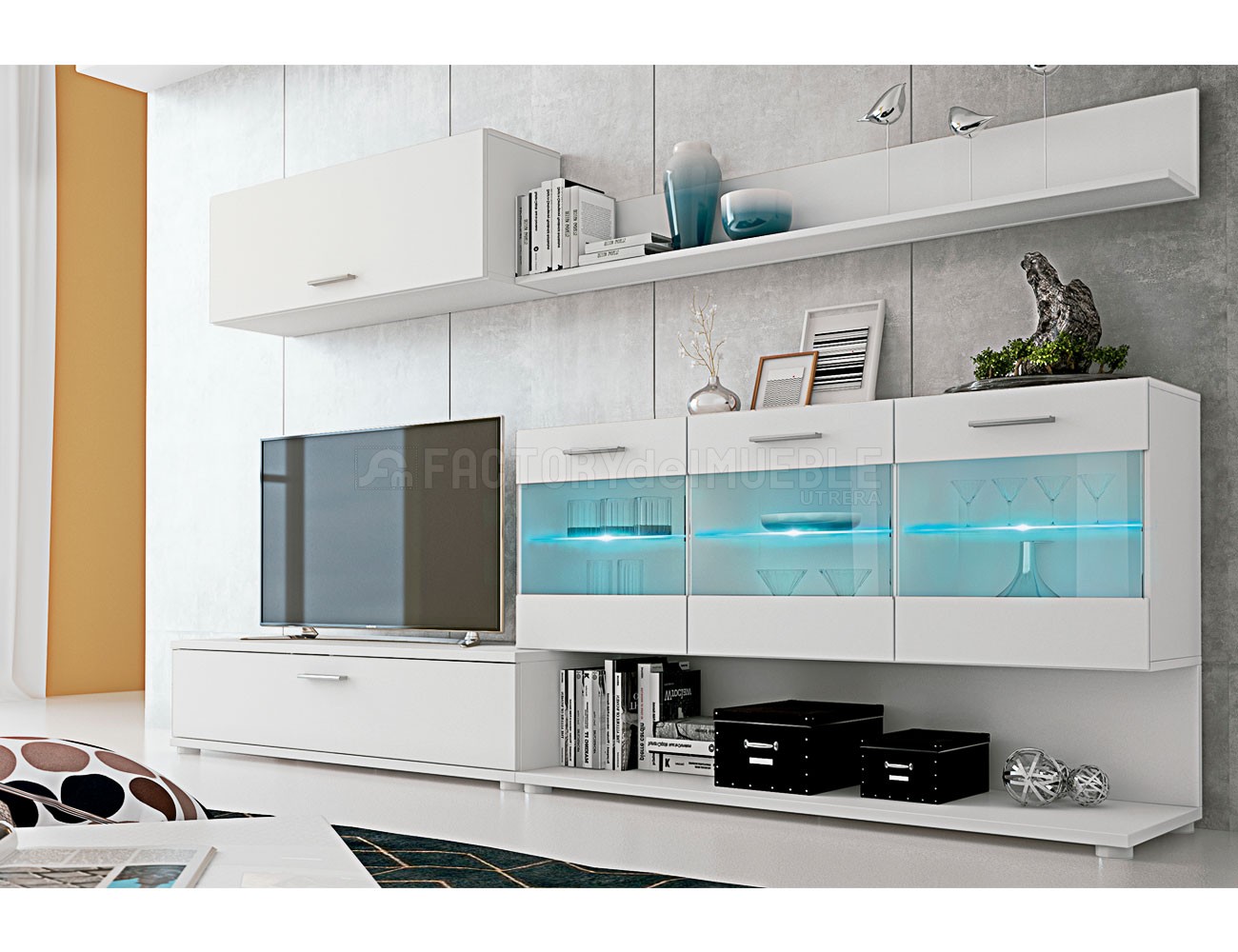 junto a Cuerda cortar a tajos Mueble de salón Zafiro en blanco con luces Leds (30405) | Factory del Mueble Utrera junto a Cuerda cortar a tajos Mueble de salón Zafiro en blanco con luces Leds (30405) | Factory del Mueble Utrera