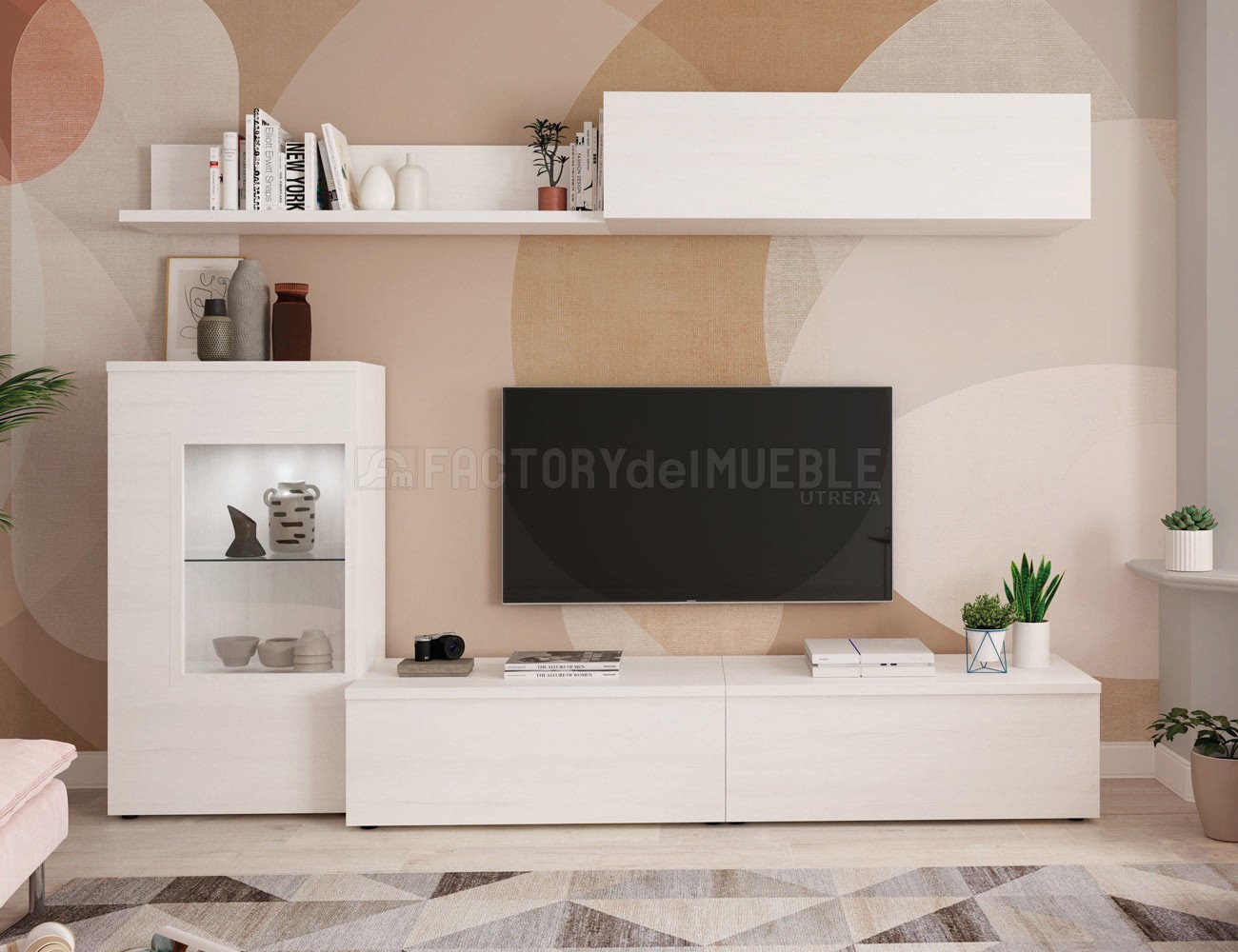 MUEBLE SALÓN COMPLETO CON MUEVLE TV + VITRINA + MUEBLE BAR 280 CM · SALONES  KRONOS