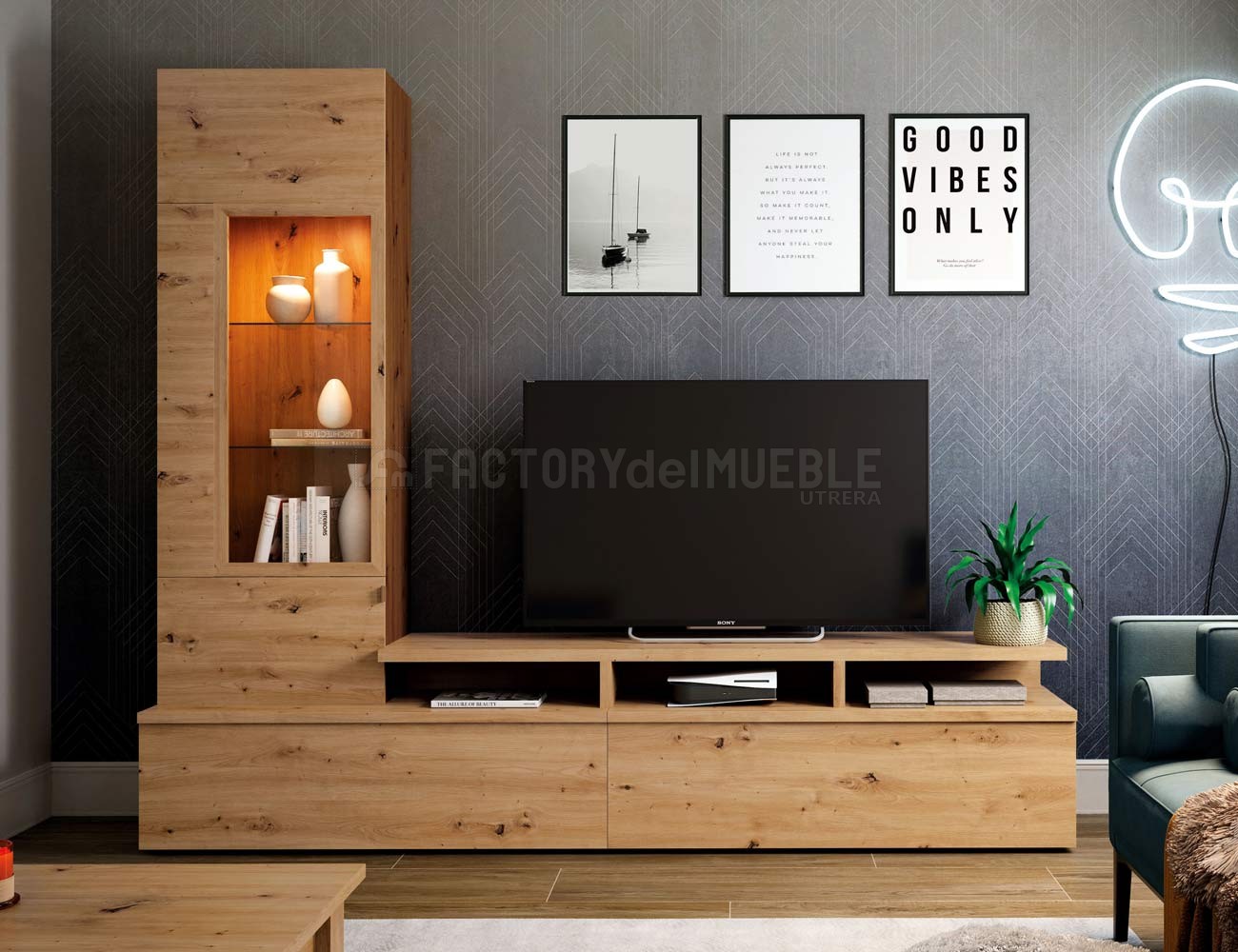 Conjunto Salón Comedor Estilo Moderno Mueble Modular Televisión