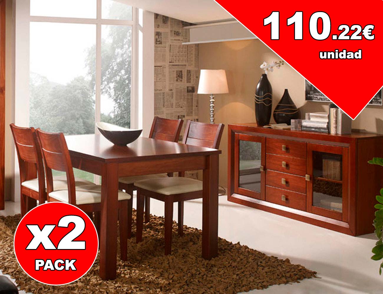 Pack de sillas comedor color nogal en madera (7114) | Factory del ... Pack de sillas comedor color nogal en madera (7114) | Factory del ...