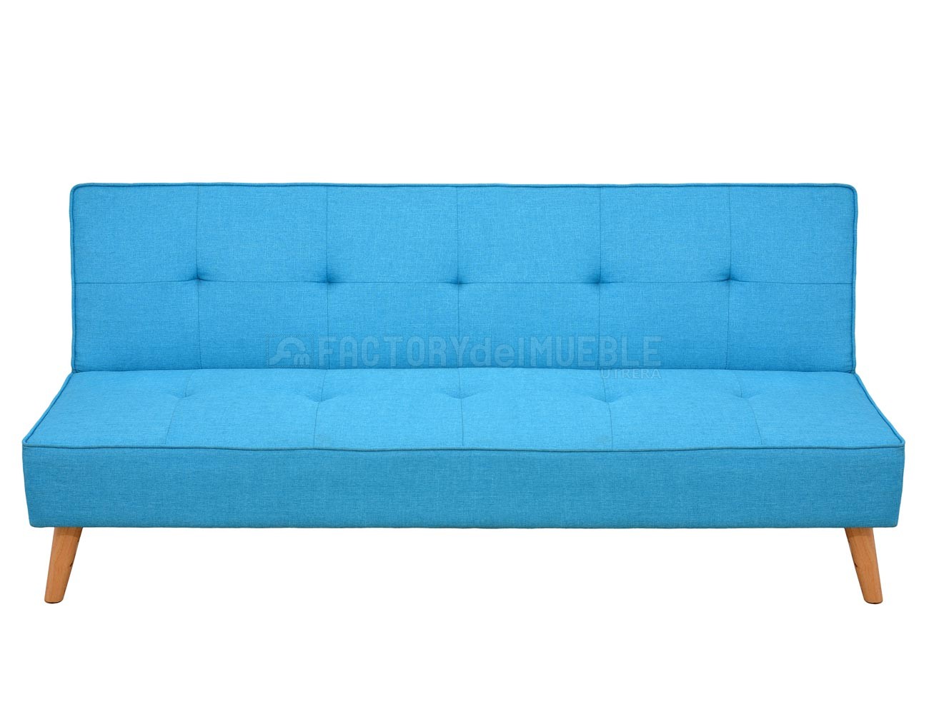 Sofá cama clic-clac tapizado en tela con patas madera en Azul claro