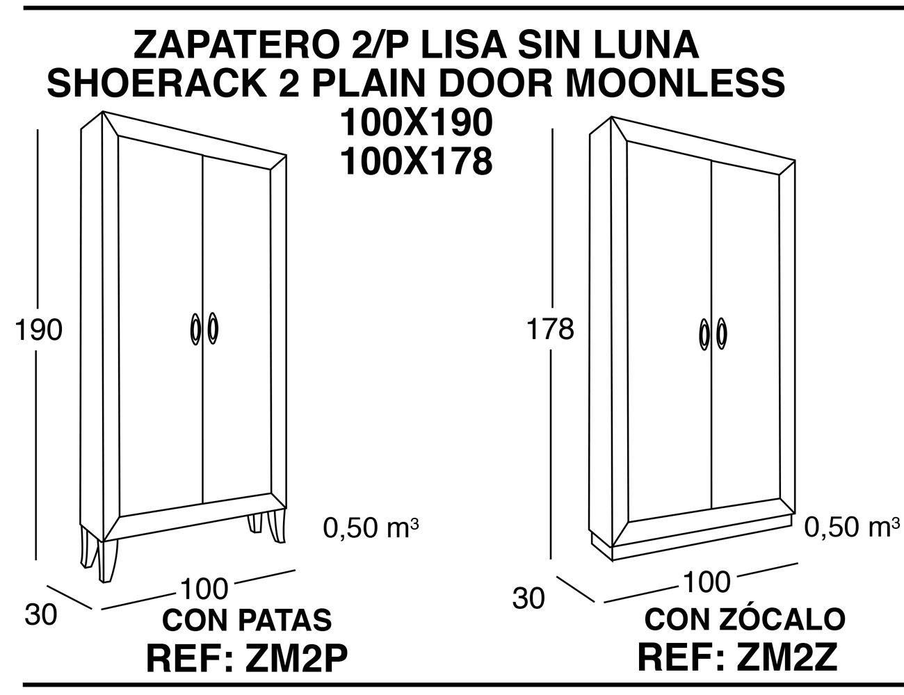 Zapatero 2p lisa sin luna