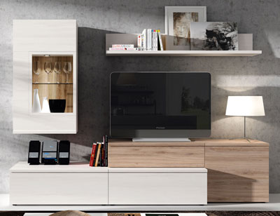 602 mueble salon comedor polar roble natural luces leds