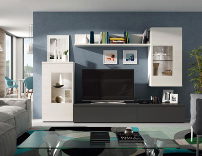 611 mueble salon comedor antracita polar focos leds