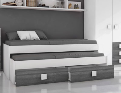 Cama nido juvenil en blanco con dos cajones y tirador blanco ...