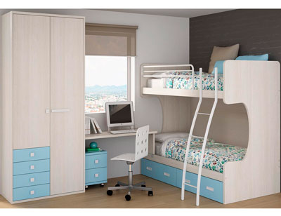 Dormitorio juvenil armario celeste