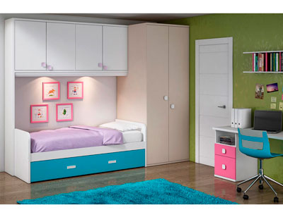 Dormitorio juvenil armario vestidor rincon cama puente estudio