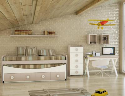 Dormitorio juvenil madera cama nido armario 128