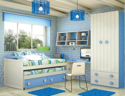 Dormitorio juvenil madera cama nido armario 140