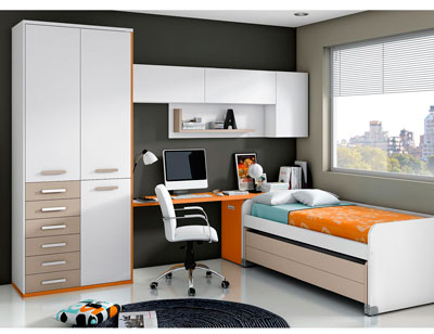 Dormitorio juvenil moderno box cube dos cama blanco