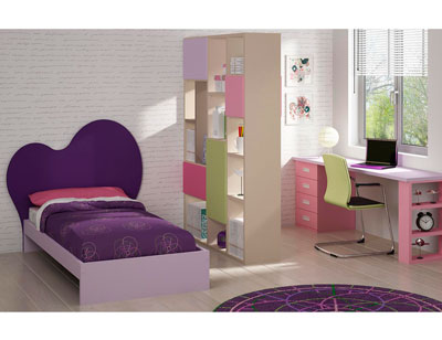 Dormitorio juvenil moderno cama cabecero lila