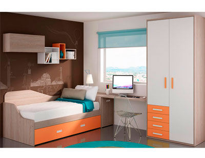 Dormitorio juvenil moderno cama cajones moderno