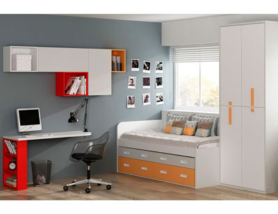 Dormitorio juvenil moderno cama cajones