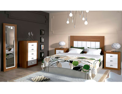 Dormitorio de matrimonio en nogal con cabecero tapizado polipiel ... Dormitorios de matrimonio neoclasico blanco