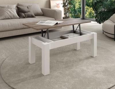 Mesa de centro elevable nórdica con huecos en natural con blanco brillo  (33119)