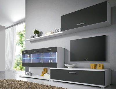 Mueble de salón estilo moderno con luces leds y de composición ...