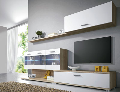 Mueble de salón estilo moderno con luces leds y de composición ... Mueble salon comedor moderno