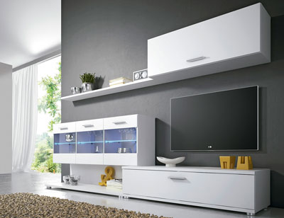 Mueble de salón estilo moderno con luces leds y de composición ... Mueble salon comedor moderno