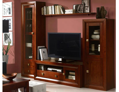 Armario de dormitorio de matrimonio color nogal en madera Dm (7163